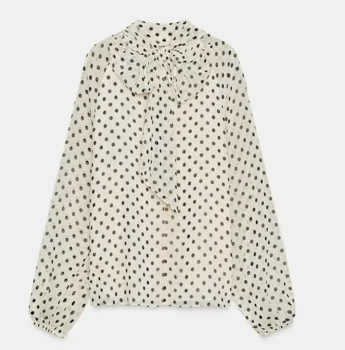 Polka Dot Printed Women Shirt 2026 Spring New Bow Tied Blouse Woman Tops Lady Ruffles Long Sleeve Loose Elegant Blouses Top 