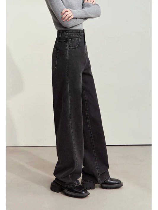 Minimalism Women's Jeans 2024 Autumn New Casual Cotton Denim Pants Retro Trendy Loose Straight Wide-leg Trousers 12443249