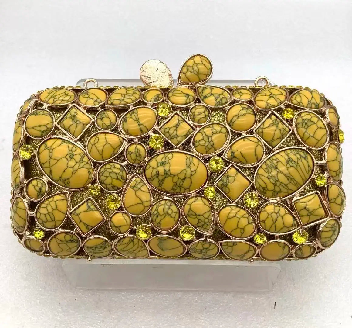Natural Rhinestone Handmade Clutch Women Wedding Party Cocktail Evening Bag Colorful Diamond Handbag Fashion Yellow Purse