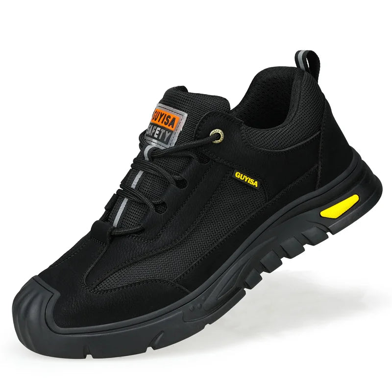 Black Leather Work Safety Shoes Waterproof Indestructible Steel Toe Cap Labor Shoes For Men Breathable Anti Smashing Sneakers