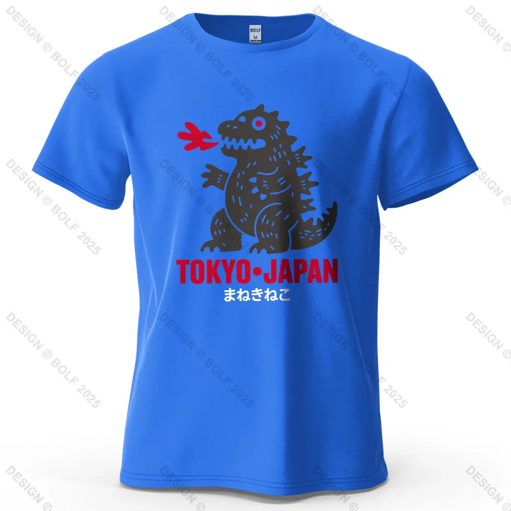Tokyo Dinosaur Printed Men's T-Shirt 100% Cotton Oversized Japanese Harajuku Graphic Tees for Women Tops Tees Casual Streetwear