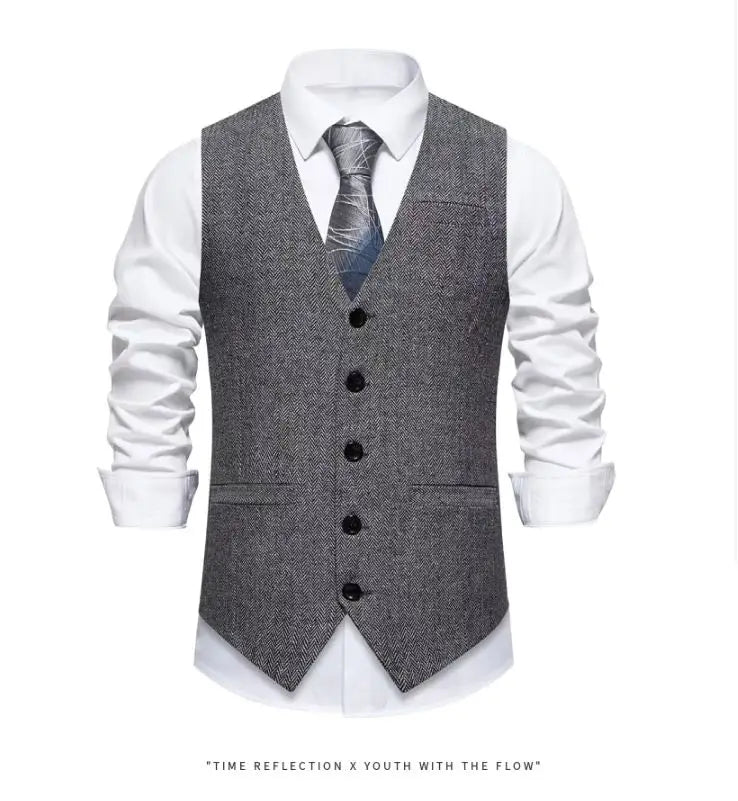 Men's Suit Vest Solid Color European Herringbone Suit Waistcoat Business Casual Working wear Retro Single Breasted Pattern Vest