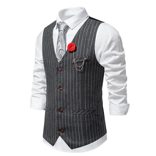 Men Suit Vest Vintage Striped Single-breasted Man Waistcoats Business Casual Slim Sleeveless Male Party Dress Vests