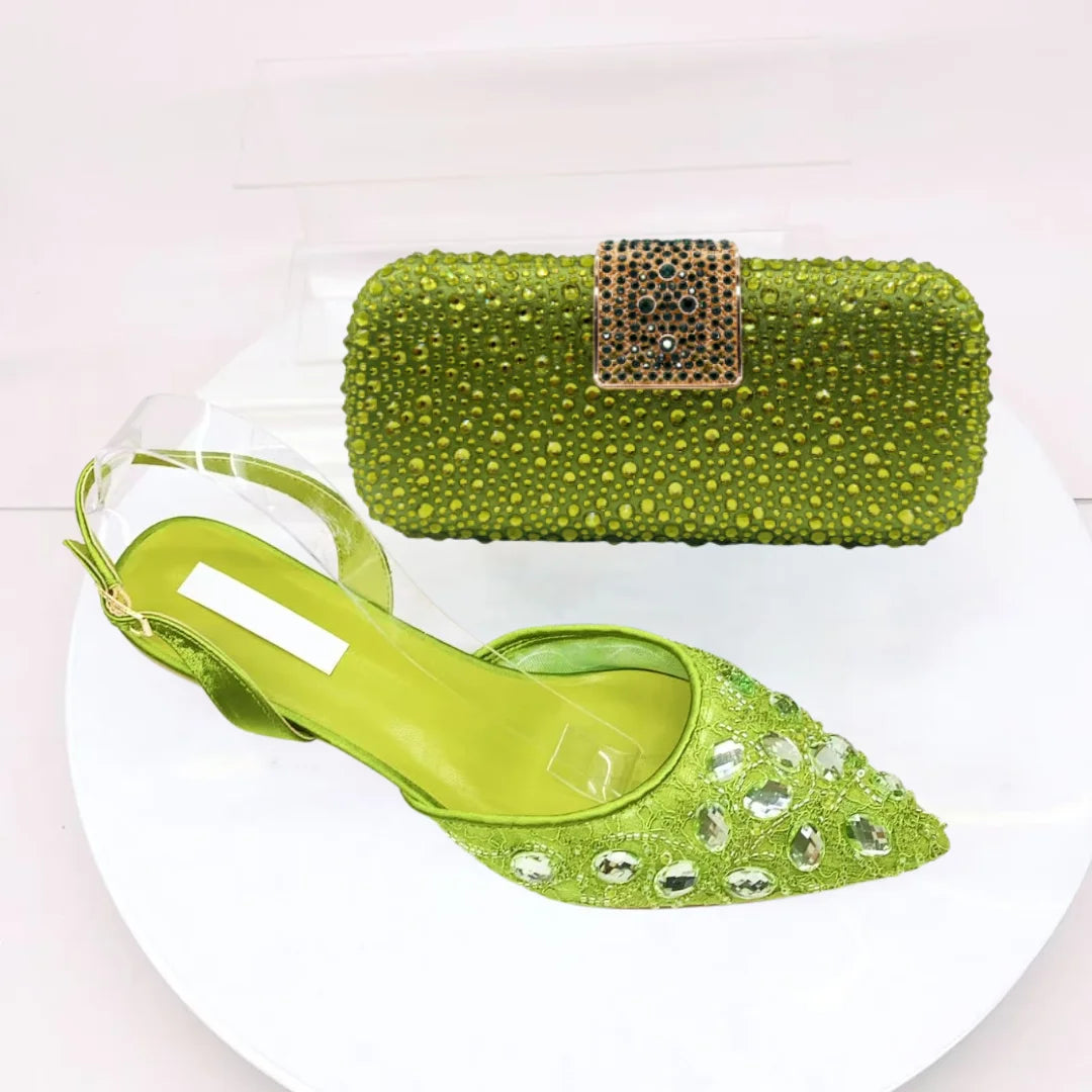 Women's Clutch Bag and Shoes Fairy Diamond High Heels Stylish Dress Shoes Pointed Toe Stiletto Heels Elegant Party Wedding Shoes