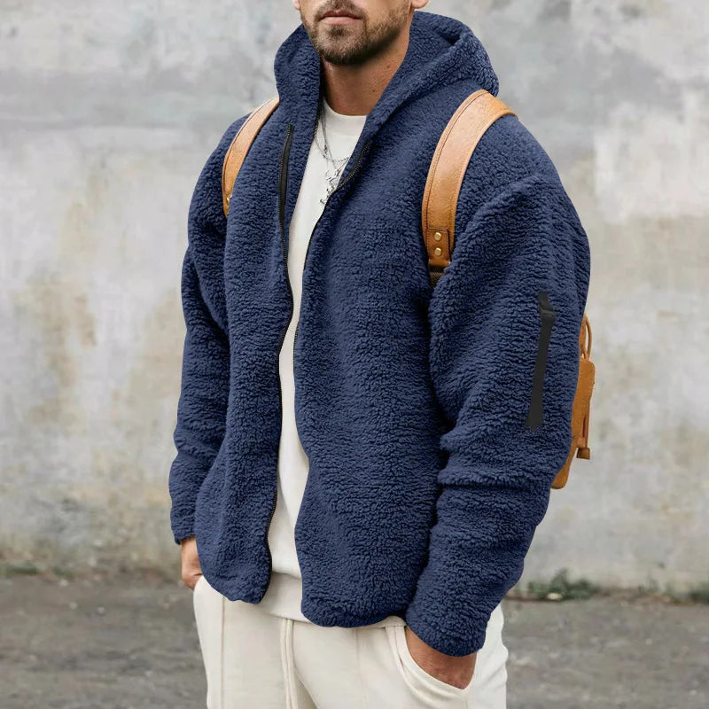 Men's Autumn and Winter Double-Sided Fleece Warm Jacket Loose Hooded Casual Jacket