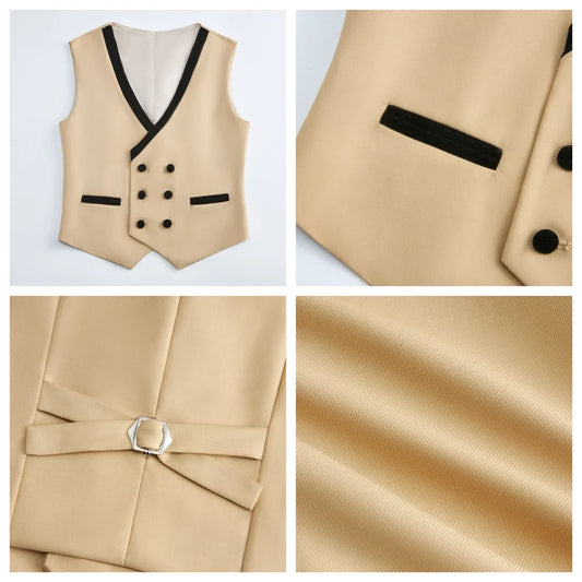2025 Hotest Boys Formal Suit Set with Velvet Collar - One Button Blazer Vest Pants Bowtie - 3-14 Years Kids Graduation Tuxedo