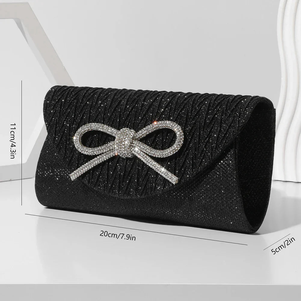 Women Elegant Evening Handbag Shiny Crystal Bow Flap Clutch Purse Envelope Dinner Evening Clutch Bags Wedding Party Prom Purse