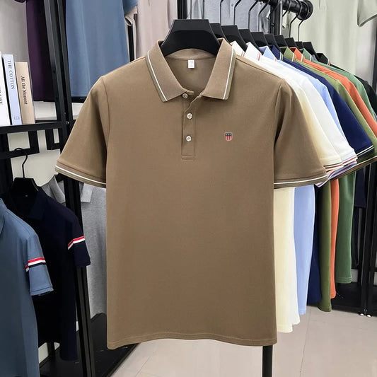 Luxury men's classic brand embroidered best-selling striped polo shirt summer new comfortable best-selling breathable short top