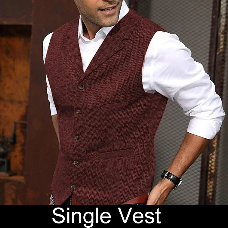 Business Suit Vest Man British Retro V-neck Male Vest Slim Solid Color Single-breasted Workwear Casual Men Waistcoat