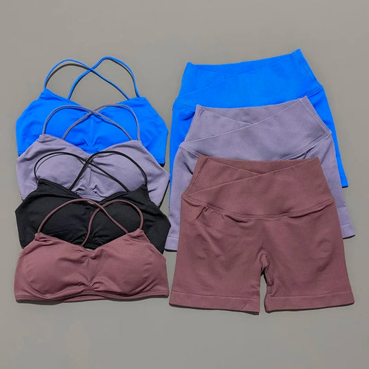 2 Piece Vision Gym Set Women Yoga Crop Top High Waist Scrunch Seamless Shorts Fitness Bra Sport Suit Sportswear Workout Set