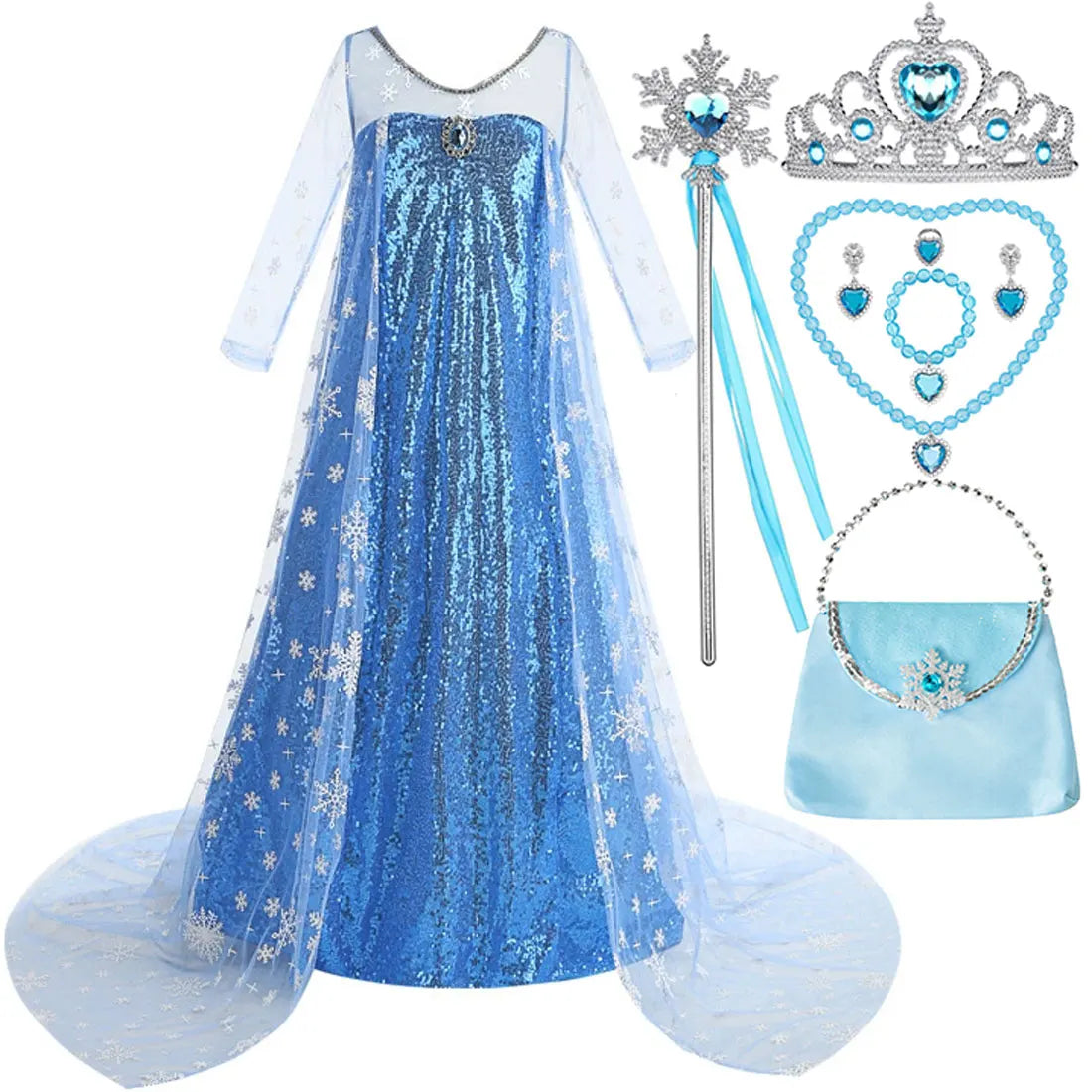 New Sequined Blue Elsa Party Dress For Girl Role Play Princess Apparel Toddler up Birthday Festival Carnival Apparel Accessories