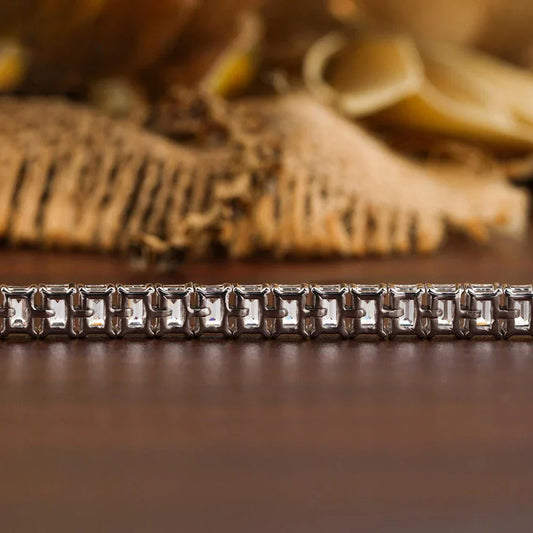 Bracelet Tennis Moissanite Taille Émeraude 0,4/1 Carat avec Certificats, Plaqué Or 18 carats sur Argent Sterling 925, pour Femmes