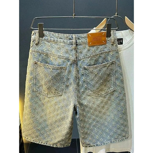 Summer High Street Denim Shorts Men's Casual Jeans Shorts Loose Mid High Waist Fashion Vintage Knee Lenght Denim Short Pants Men