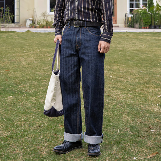 Vintage 15 Oz Indigo Selvage Stylish Trousers Mens Casual Raw Denim Jean Pants