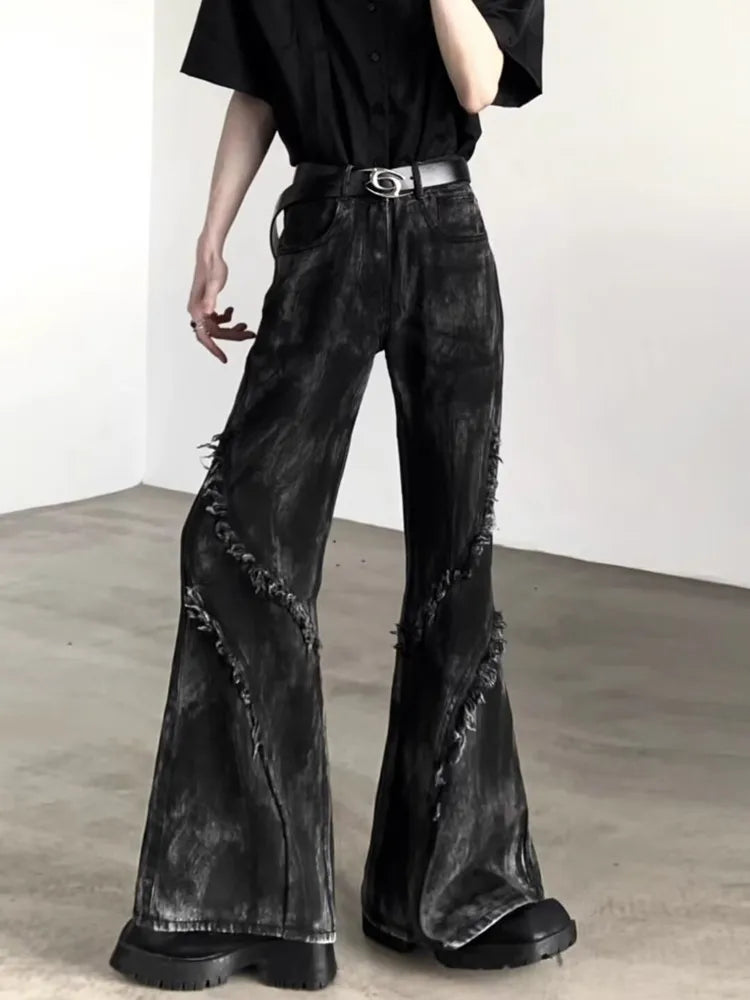 2025 Ropa Y2K Streetwear Washed Black Baggy Stacked Flare Jeans Pants For Men 90S Vintage Clothes Denim Trousers Pantalon Homme