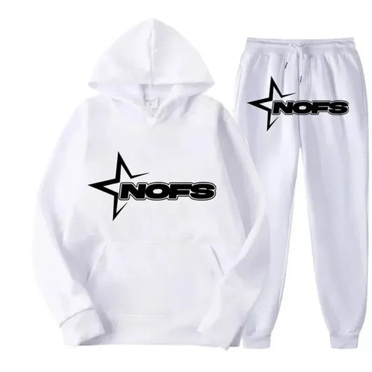 Streetwear NOFS Star Print Tracksuit Black Hoodie and Joggers Set for Men Women