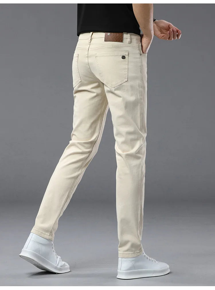 2025 spring/summer high end luxury fashion jeans for men, elastic trend versatile, slim fit, simple and casual pants
