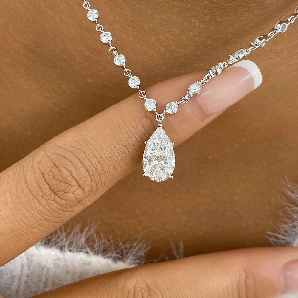 3MM Round Bubble Waterdrop Moissanite Diamond Tennis Neclace with 3ct Waterdrop Pendant NeckChain for Women 925 Silver Jewelry