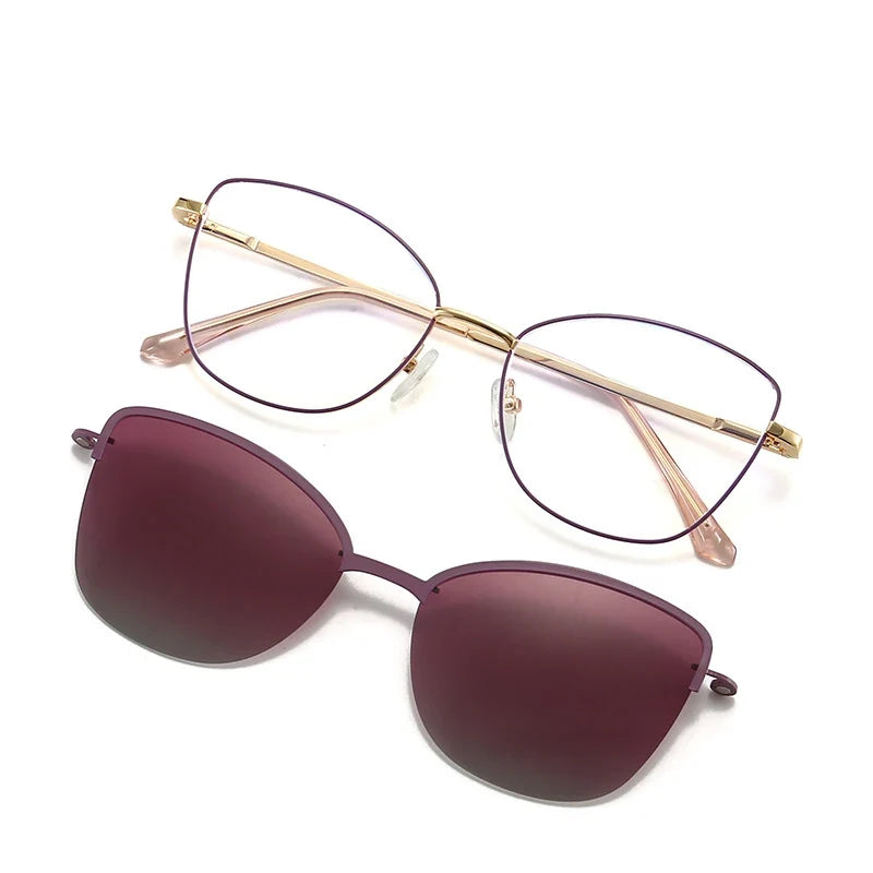 New Fashion Cat Eye Polarized Sunglasses Magnetic Clip-On Myopia Optical Glasses Customizable Prescription 7015