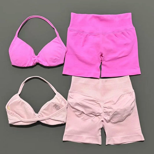 2 Piece Sports Yoga Set Sportswear Woman Gym Strappy Bra And Shorts Activewear Pilates Clothes Sports Workout Fitness Suit