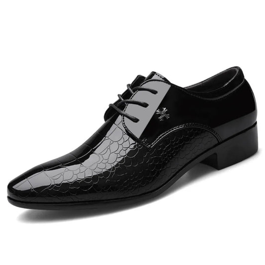 Men's Dress Shoes Business Oxford Shoes Cracked Stripe Casual Lace Up Crocodile Stripe Pattern Mens Derbys Shoes for Men