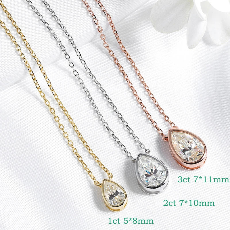 Certified 1-3CT Pear Cut Moissanite Necklaces for Women Chain Lab Diamond Pendant Birthday Gift 925 Sterling Silver 100%
