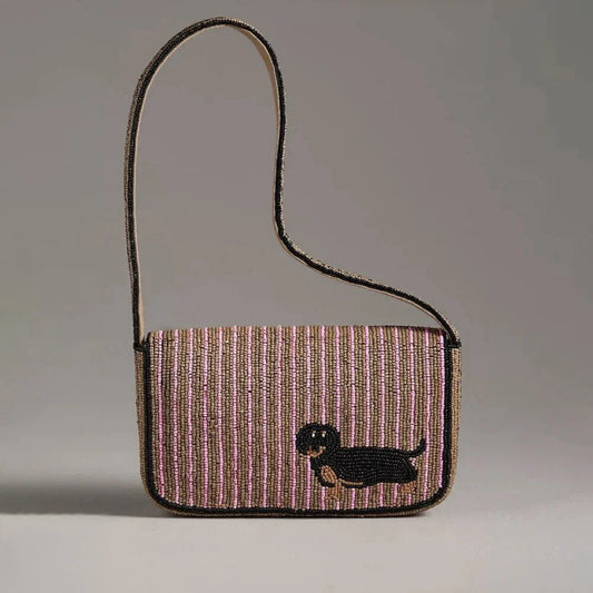 Beaded Bag Animal Edition Dachshund Embroidered Handbag Fashionable Beadwork Clutch Purse Mini Shoulder Bag for Women
