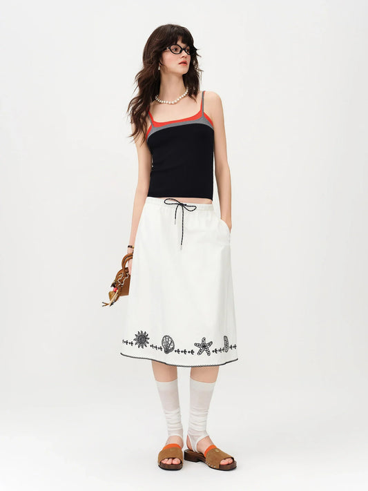 2026 Summer Women Color Block Contrast Trim Cami Top, Navy Slim Fit Cropped Vest for Y2K Daily Layering Style Chic Hot Girl