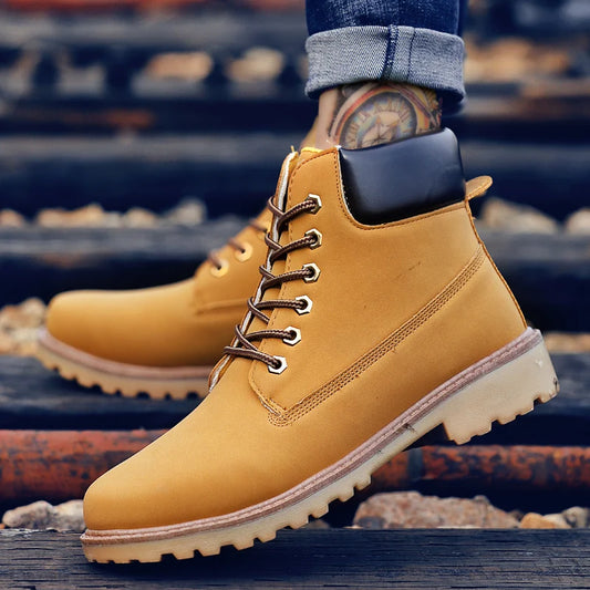 Designer Leather Mens Spring Fall Ankle Boots Trekking Yellow Coffee Designer Tactical Boots Outdoor for Men Work Shoes Sneakers