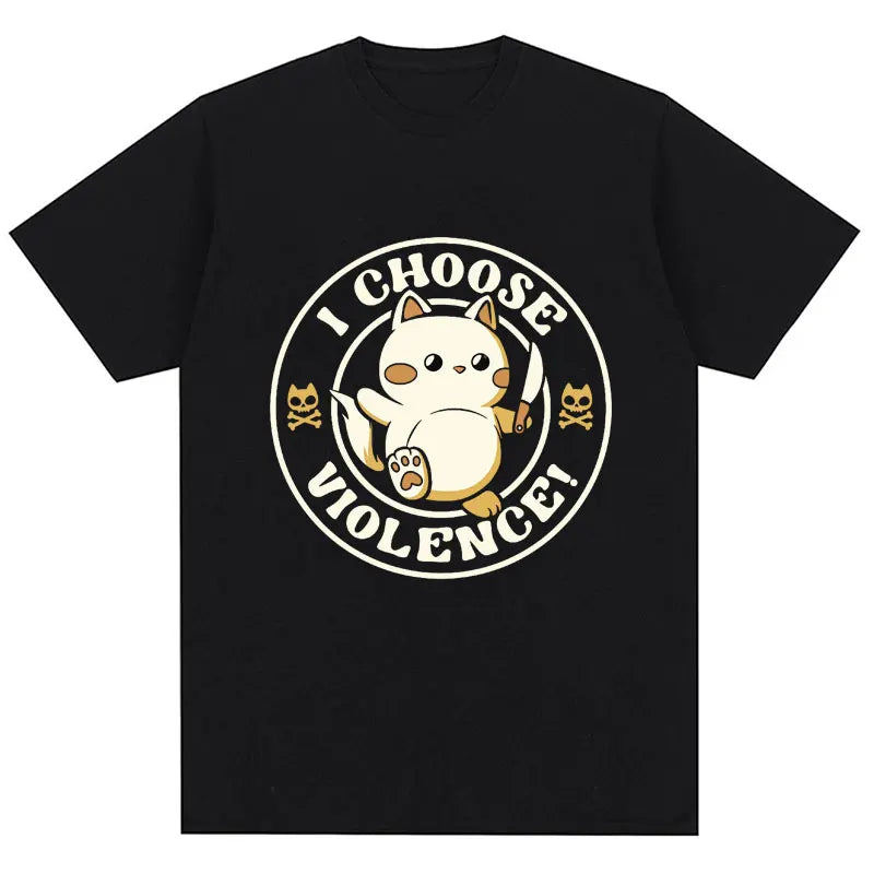 I Choose Violence T Shirt Funny Duck Humor Slogan Short Sleeve T-shirts Men Women 100% Cotton Loose Oversized T-shirt Streetwear