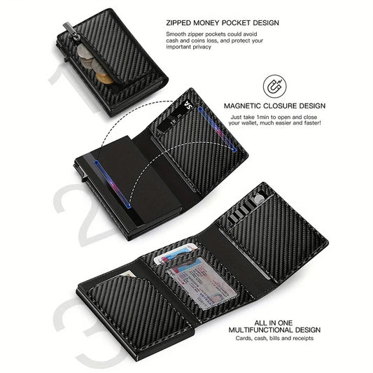 Porte-cartes pour homme en fibre de carbone avec Airtag Apple, petit portefeuille minimaliste pour Air Tag avec porte-monnaie.