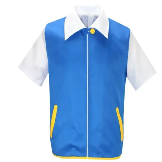 Ash Ketchum Cosplay Anime Clothes Men Blue Jacket Costume Boys Girls Cosplay for Party Trainer Pokemon Cap Gloves Set