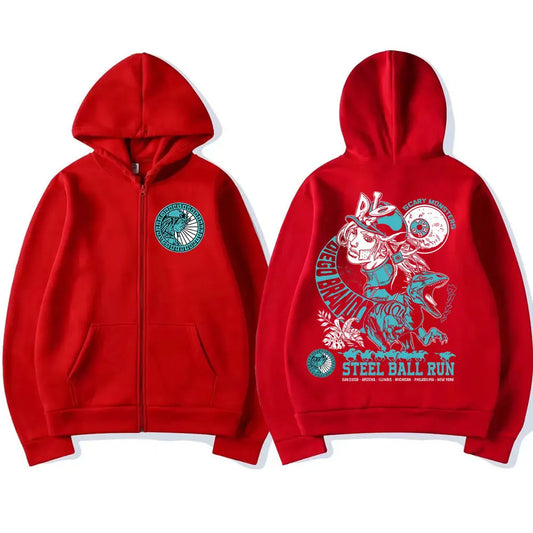 Anime Jojo Bizarre Adventure Zipper Hoodies STEEL BALL RUN Diego Brando Manga Zip Up Sweatshirts Men's Fashion Casual Pullovers
