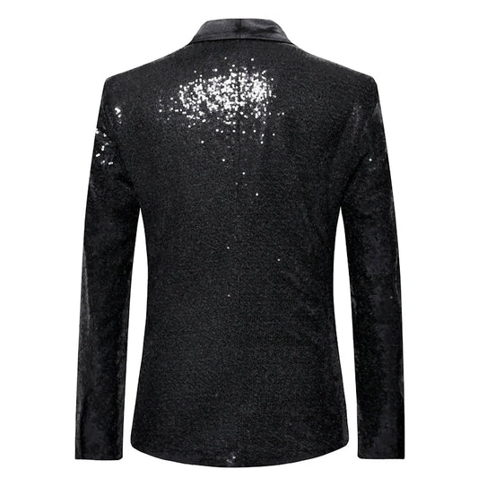 Shiny Gold Men Sequin Glitter Embellished Blazer Jacket, Nightclub Prom Suit Coats Mens Costume Homme Stage Clothes For Singers