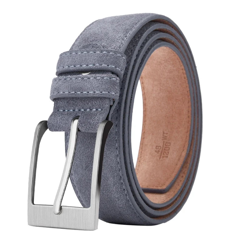 Sude Belt Cow Genuine Leather For Man And Lady With Oxford Fabric Strap Genuine Leather Luxury Pin Buckle Blue Belts