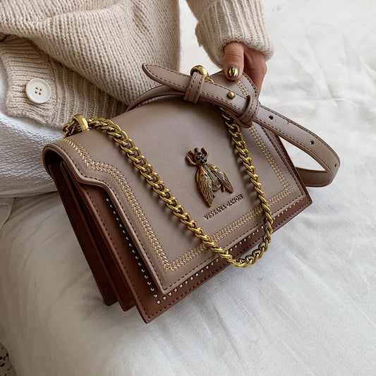 Luxury Brand Women Handbag 2024 New Retro Bee Female Shoulder Bag Simple High Quality Leather Designer Crossbody Bags