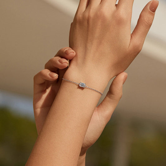 Bracelet à maillons de luxe en argent sterling 925 avec moissanite taille émeraude couleur D pour femme, bijoux raffinés