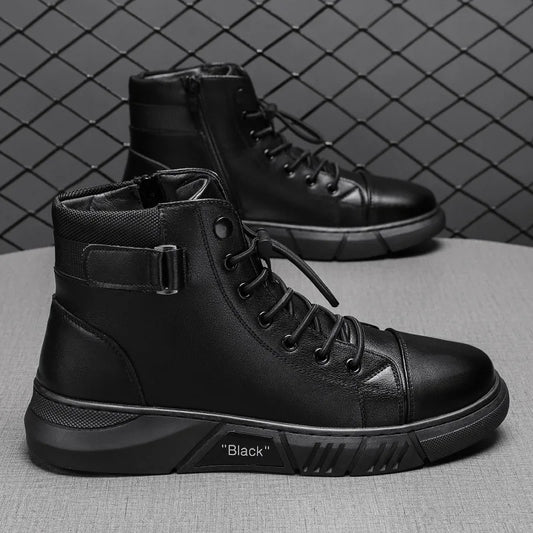 Men Boots Leather Casual Platform Boots Zipper British Style Autumn Winter Fashion Comfortable Mens Shoes Ankle Botas De Hombre