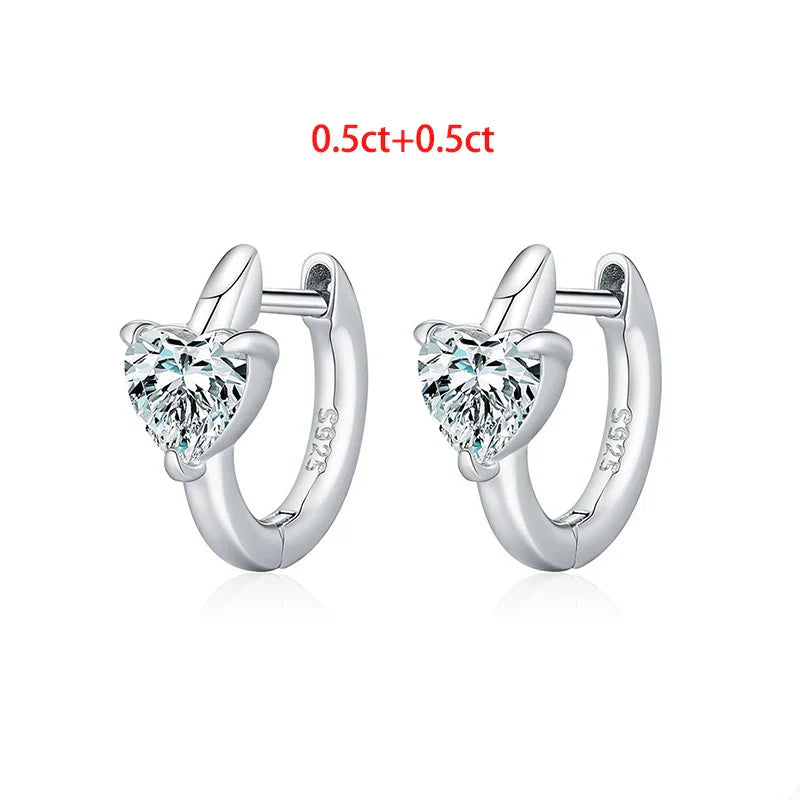 1CTTW Heart Cut Moissanite Hoop Earrings for Women Shine Wedding Party Jewelry Lab Diamond Earring Pure 925 Silver Gifts