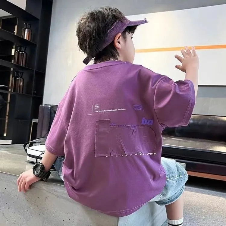 Cooling 100% Cotton Boys' Summer Short Sleeve T Shirt Big Tall Kids Loose Casual Trendy Hot Sale Apparel Wholesale