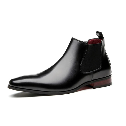 Elegant Simple Men Leather Boots Long Tip Square Toe British Chelsea Boots for Men Formal Business Luxury Shoes Spring Winter