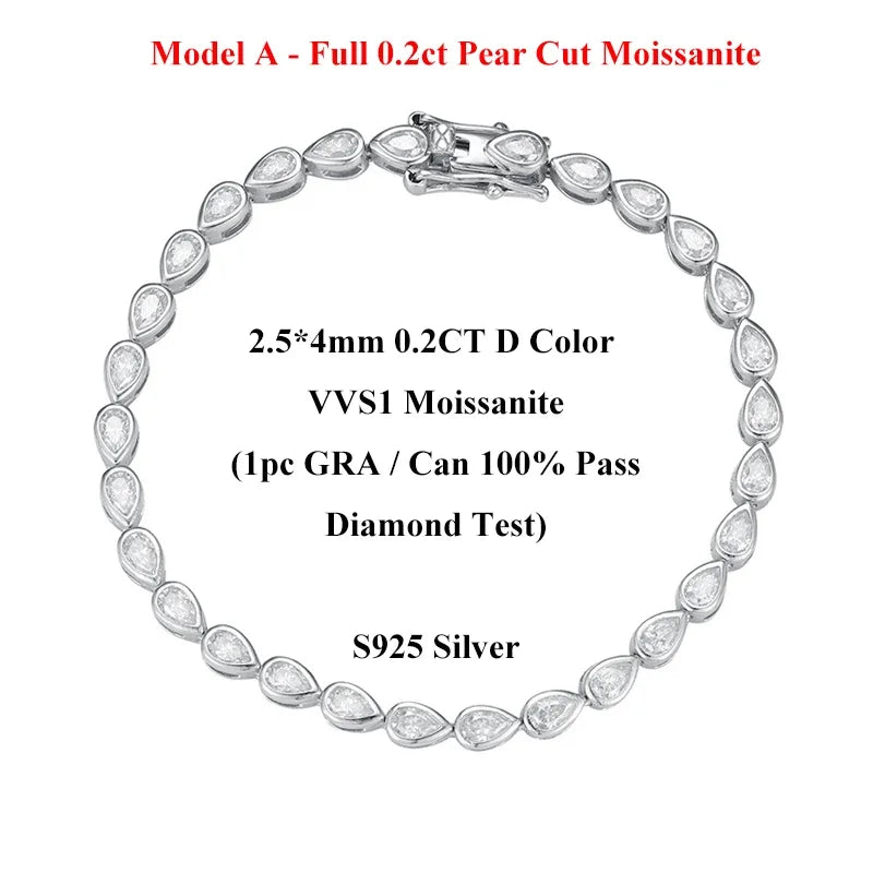 Full Asscher Cut 3x3mm 0.15CT Bezel Type Moissanite Tennis Bracelet for Women Men Party 925 Silver GRA Certified Bracelets