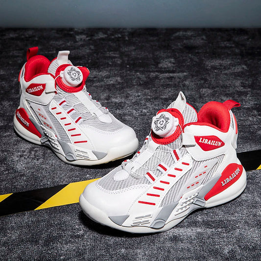 New Children Basketball Shoes Swivel Button Boys Fashion Sneakers Girls School Sport Shoes Kids Casual Trainers Outdoor Shoes