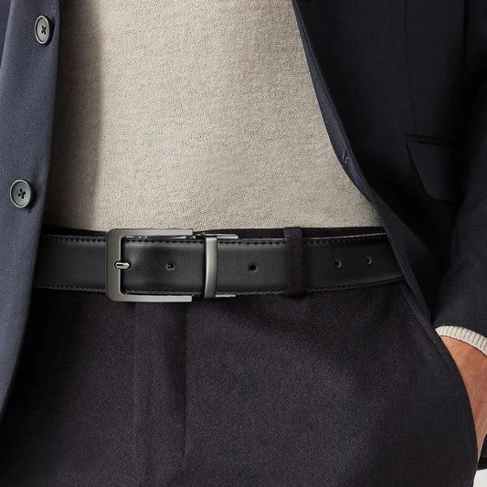 Belt, men's leather needle buckle double-sided cowhide belt, men's young people's business jeans belt, trendy youth