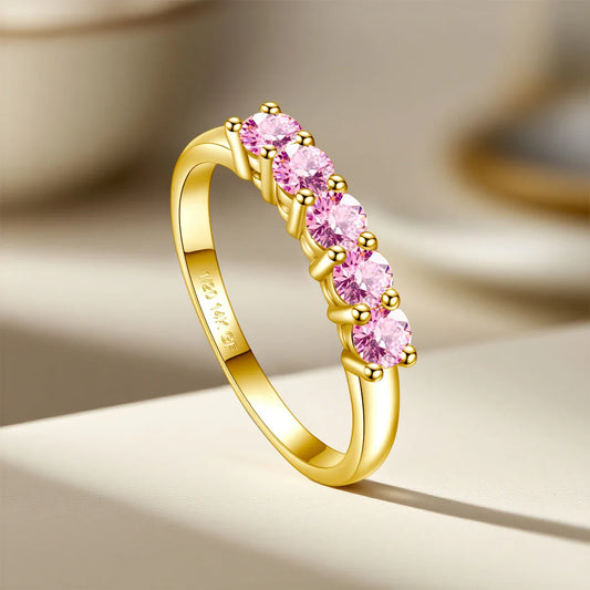 Real 14K Gold Filled Stacking Ring Five Stone Moissanite Wedding Band Finger Jewelry Accessories Anti fading Waterproof