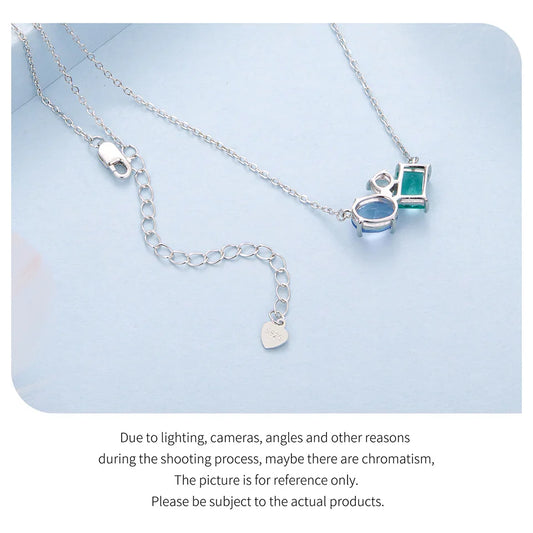 925 Sterling Silver Necklace Blue Green Stone White Gold Zirconia Pendant Adjustable Chain for Women Fine Jewelry Gift