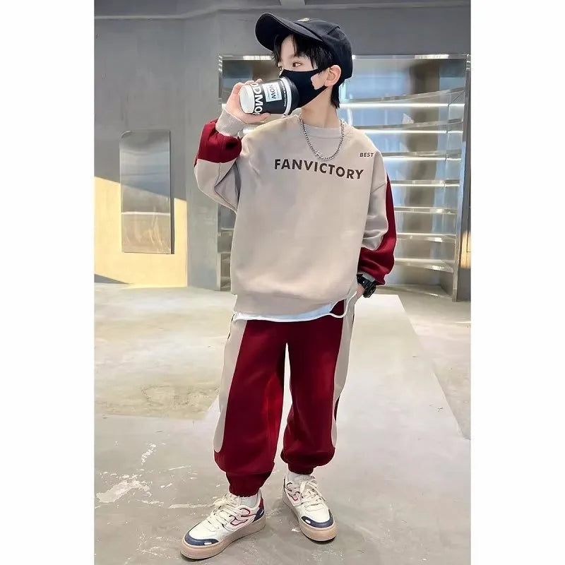 Spring Autumn Boys Cotton Alphabet Workout Sweatshirt+Sweatpant Sets School Kids 2PCS Tracksuit Children Jogger Outfits 7-16 Yrs