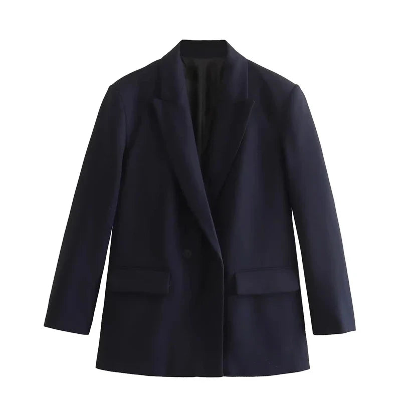 2025 New Women Fashion Double Breasted Plaid Blazer Coat Vintage Long Sleeve Flap Pockets Female Outerwear Chic Vestes Femme