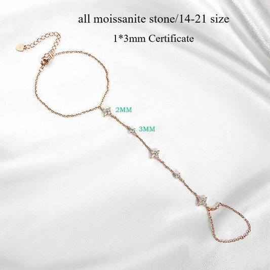 Bracelets en moissanite plaqué or 14 carats certifié pour femmes et filles, chaîne réglable de 14 à 21 cm, diamant de laboratoire, 100 % argent pur véritable 925