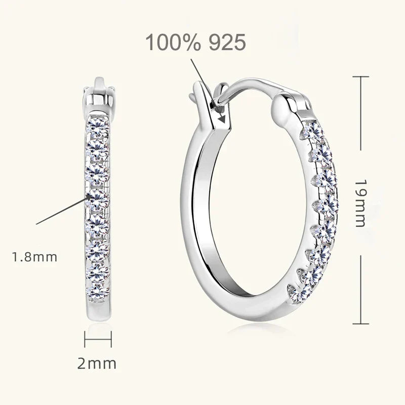 D Color Full Moissanite Hoop Earrings for Women Sparkling Wedding Bride Jewelry 100% 925 Sterling Silver Wholesale